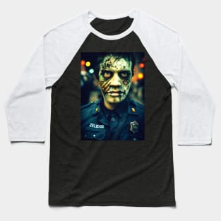 Zombie Police Officer Portrait Baseball T-Shirt